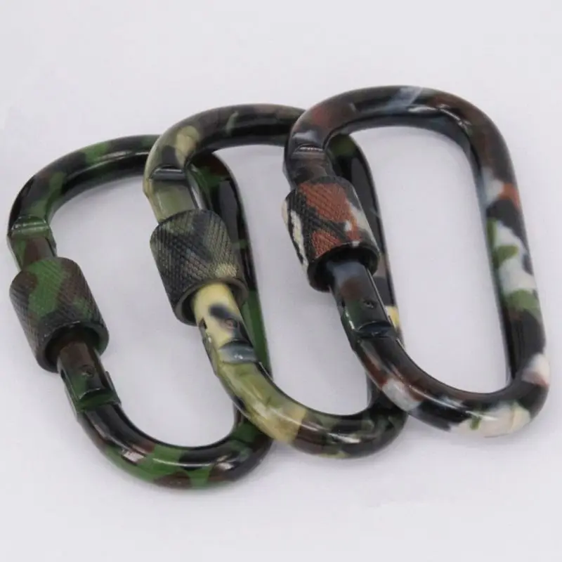 5pcs Camouflage Carabiner Aluminum Alloy Screw Locking Camping Hiking Hanging Buckle