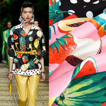 

145 cm width printed polyester fabric cloth factory custom summer fruit shirt dress diy shirt pants scarf fabrics for sewing