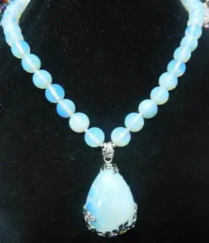 

10mm Sri Lanka Moonstone Gems Round Beads&25x35mm Pendant Necklace 18"
