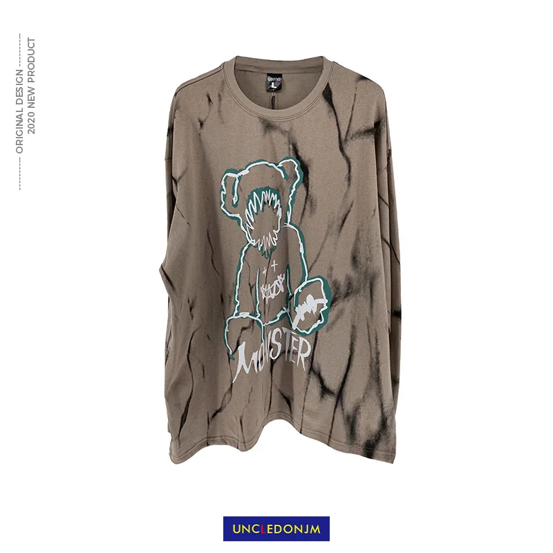 

UNCLEDONJM Bear Cartoon Printed Sweater Men's BF Harajuku Fashion Brand Hip-hop Casual Cool Pullover mens hoodies AD-2053