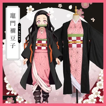 

Anime Demon Slayer Kimetsu no Yaiba Kamado Nezuko Cosplay Costume Kimono Uniform Halloween Costumes for Women Full Set