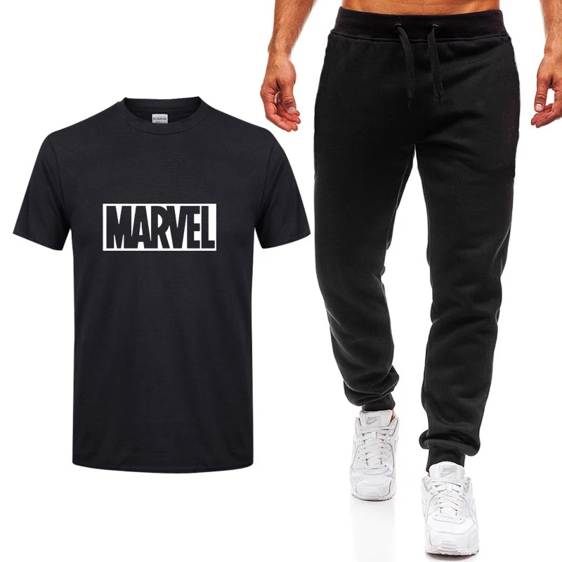 Новая модная летняя футболка с принтом Marvel, мужская повседневная хлопковая футболка в стиле хип-хоп с коротким рукавом высокого качества+ штаны, костюм, одежда - Цвет: 03