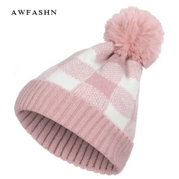 

Women's hat winter new color matching knit hat warm plaid ladies hat casual wild female winter hat high quality cold wool cap