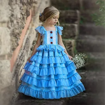 

1-5 years Girls Princess Dress Lace Fly Sleeve Pleated for Toddler Girl Wedding Cake Dresses Costume Kids Clothes