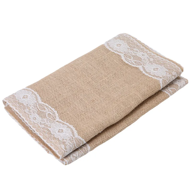 New Vintage Lace Jute Table Runner Original Ecology Style White Natural Jute Country Wedding Party Decoration