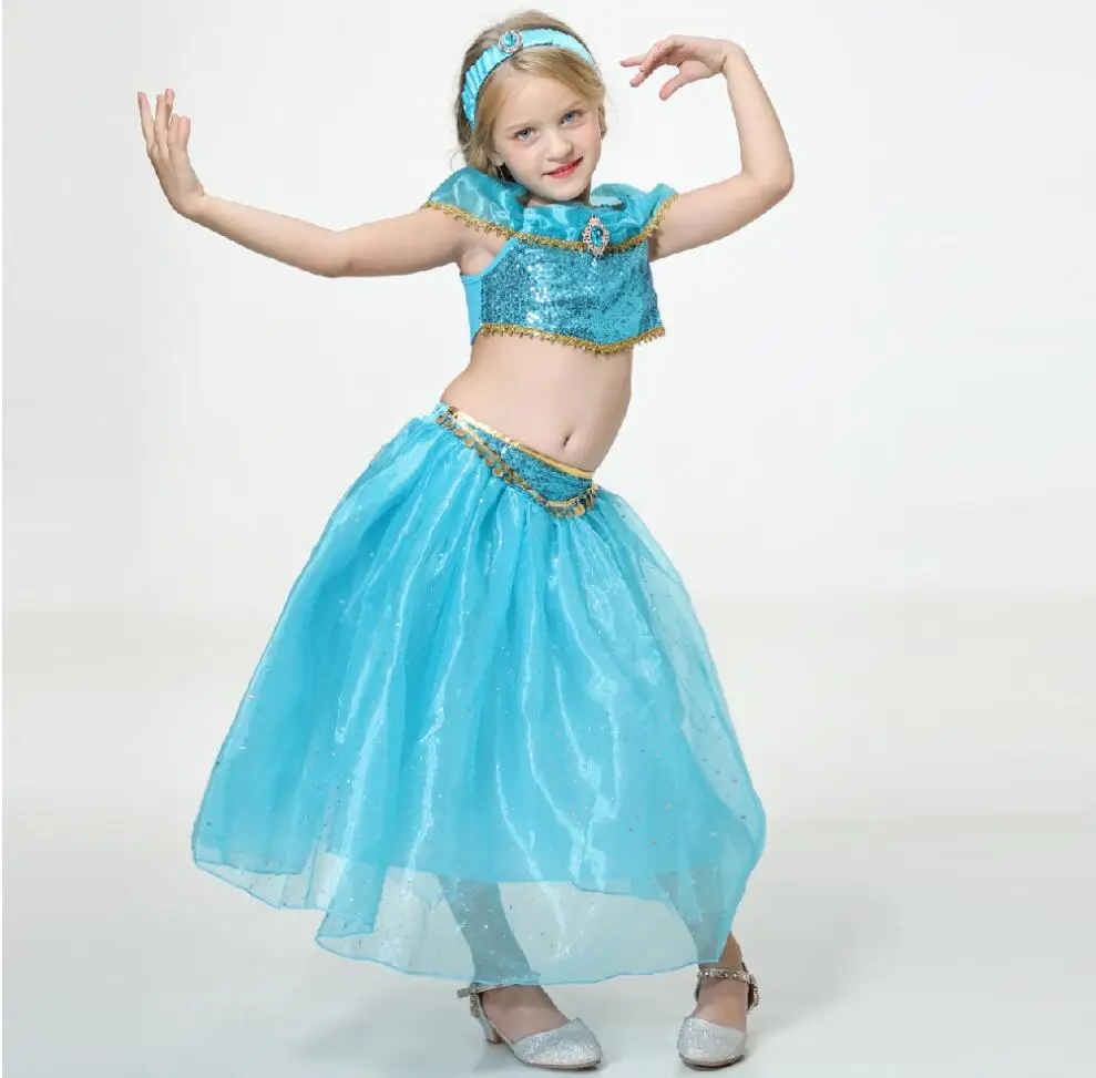 Детская Аладдина богиня одежда Jasmine набор для девочек вечерние платья фантазия Косплэй для девочек, одежда для дня рождения, юбка принцессы, костюм