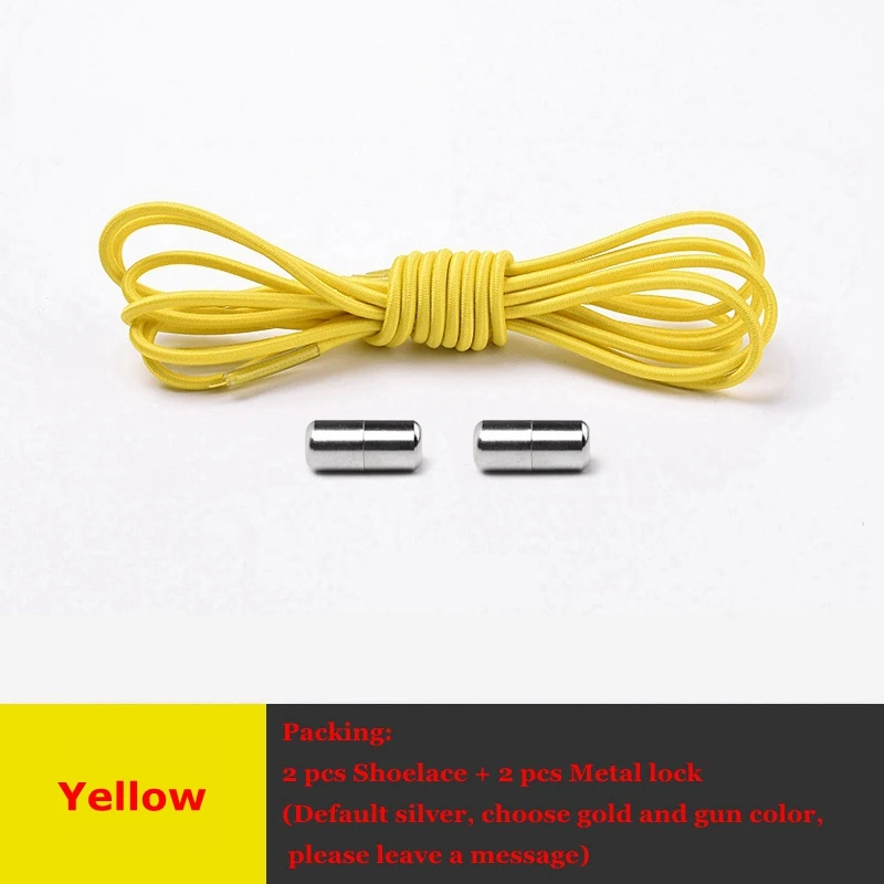 Цвет: желтый Elastic Shoelaces Round No Tie Shoe Laces Metal Capsule Children Adult Shoe lace Leisure Sneakers Quick Lazy laces Unisex 1 Pair - Цвет: Цвет: желтый