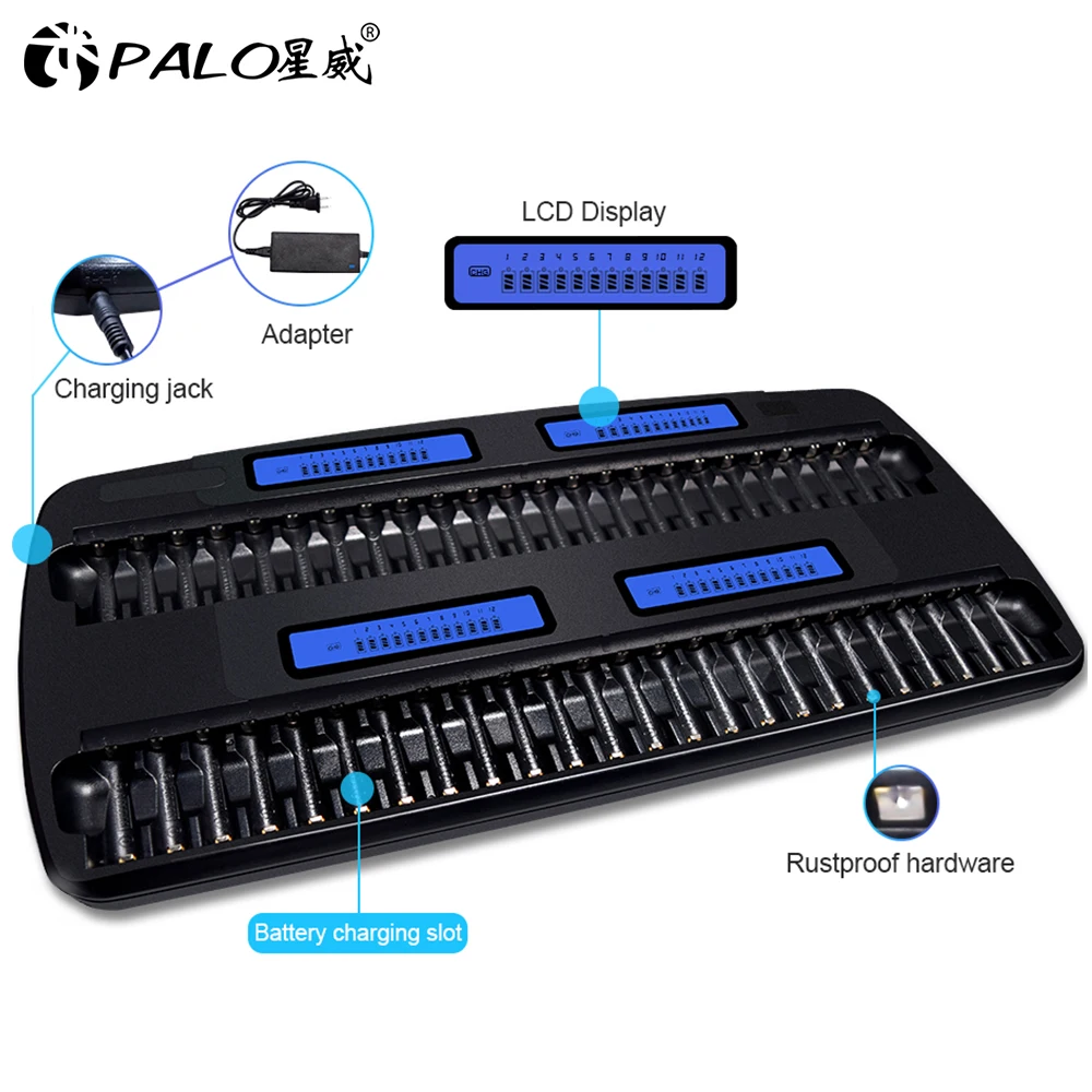 

PALO smart intelligent battery charger for aa/aaa with lcd display 48 slots fast charger for nimh aa AAA rechargeable battery
