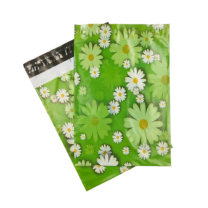 

25.5x37cm Daisy Poly Mailer Self Adhesive Post Mailing Package Envelope Green Glue Seal Postal Bag Courier Storage Bags 100Pcs