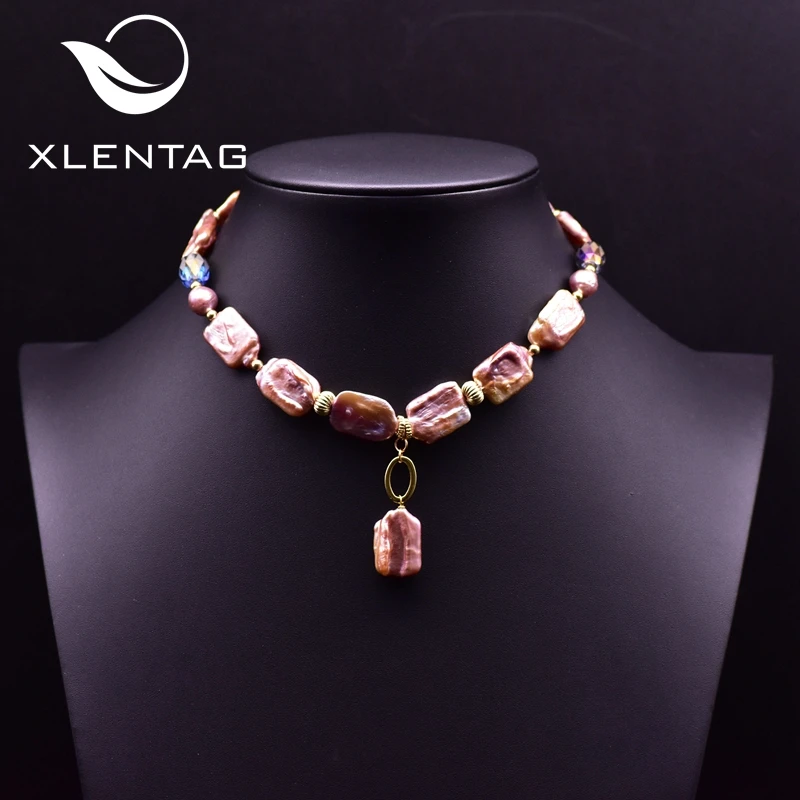 XlentAg Natural Colourful Geometric Baroque Pearl Statement Choker Necklace Women Rectangle Purple Crystal Luxury Jewerly GN0191 | Украшения