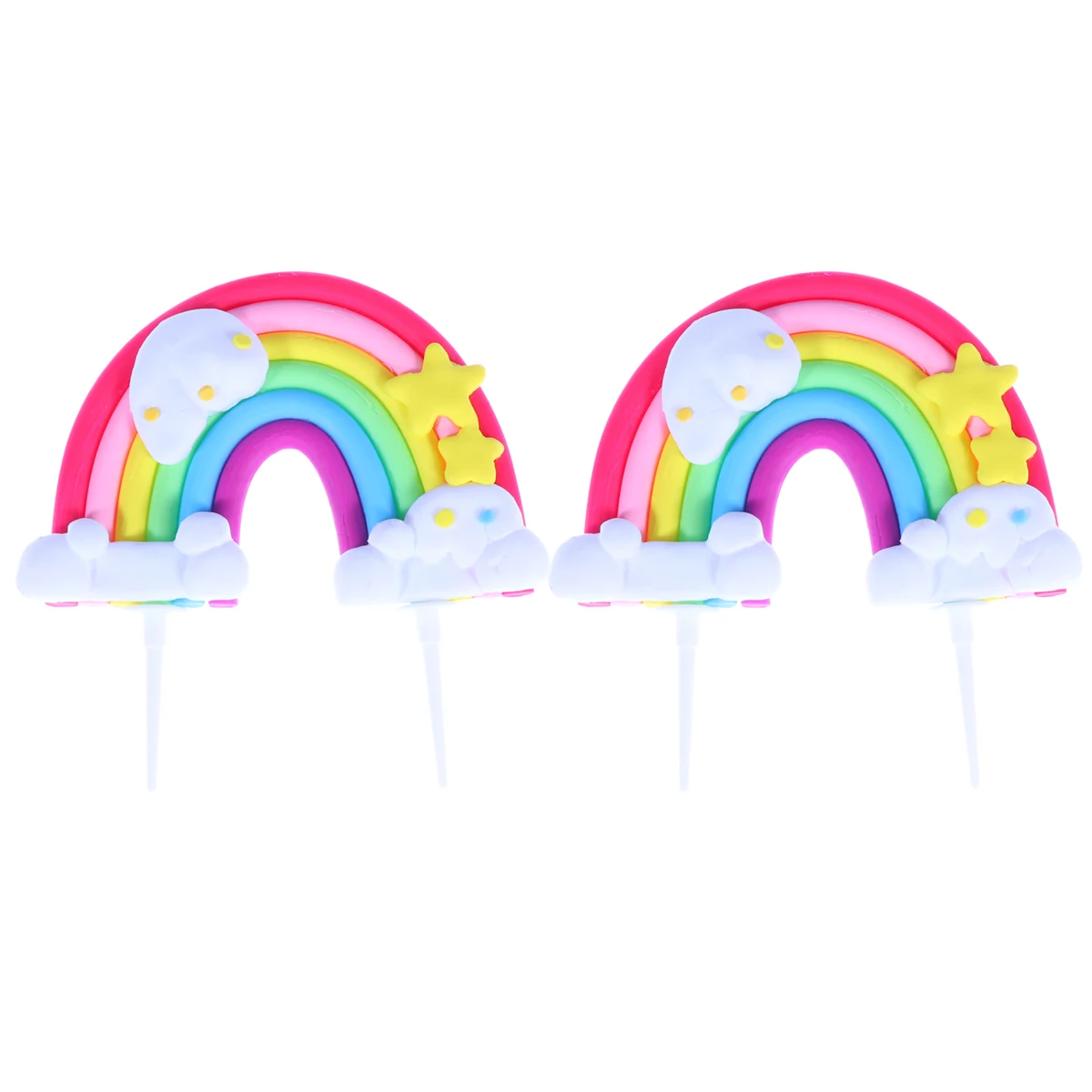 2pcs Colorful Cake Topper Soft Pottery Rainbow Cupcake Toppers Dessert Toppers Food Fruit Picks Wedding Birthday Party Favors