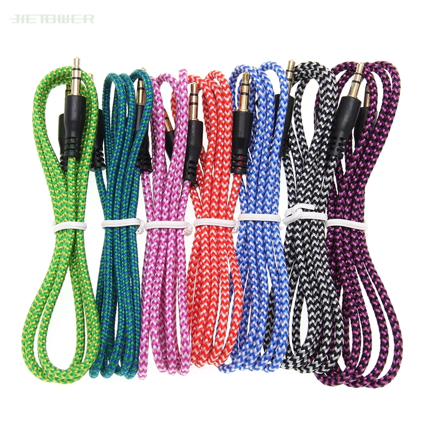 Nylon Braid Jack Audio Cable 3 5 mm to 3 5mm Car AUX Cable 1M Headphone Extension Code for Phone Car Headset Speaker 300pcs lot