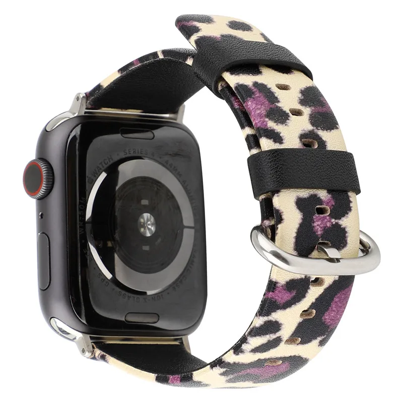 С леопардовым принтом сменный ремешок 44/40 мм для Apple Watch, версии 4 группа кожаный браслет с надписью для наручных часов iWatch серии 38/42 мм браслет ремень 3/2/1
