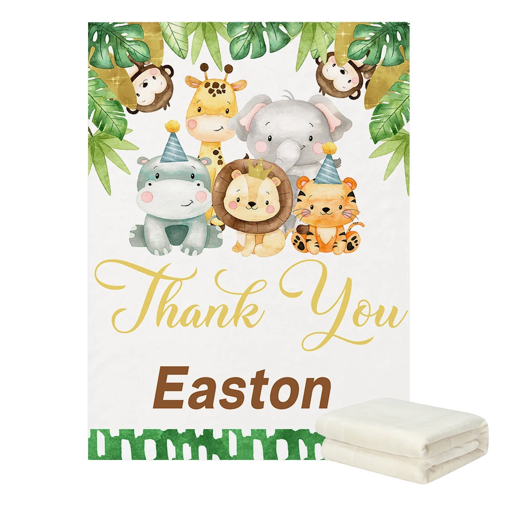 LVYZIHO Adorable Jungle Animals Greenery Blanket Baby Boy Blanket - 30x40 / 48x60 / 60x80 Inches - Fleece Blanket