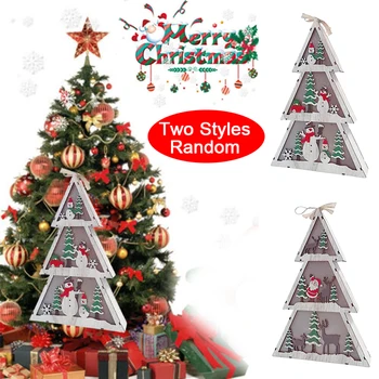 

New Year Christmas Decorations Christmas LED Glowing Wooden Pine Pendants Ornaments Tree Hanging Snowman
