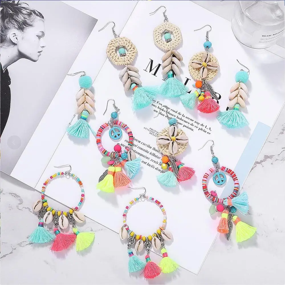 

Best lady Bohemian Shell Tassel Drop Earrings For Women Wedding Trendy Handmade Girls Party Gifts Statement Earrings Jewelry