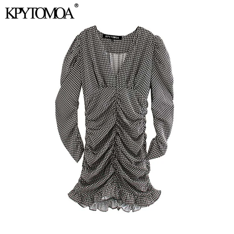Vintage Stylish Geometric Print Pleated Mini Dress Women 2020 Fashion V Neck Long Sleeve Female Dresses Chic Vestidos Mujer Vintage Stylish Geometric Print Pleated Mini Dress Women 2020 Fashion V Neck Long Sleeve Female Dresses Chic Vestidos Mujer