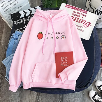 

Harajuku Pink Sweater Lovely Kawaii Casual Tops O-Neck Women's Hooded Sweatshirt LILO STIT Hoodie Pullover Long Sleeves