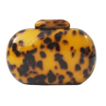 

WoMan Round Leopard Print Evening Bag Bridal Party Prom Purse Acrylic Handbag