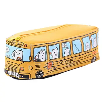 

Korean Style Innovative Small Animal Pattern Bus Shaped Student Stationery Bag Cartoon Canvas Pen Pencil Case