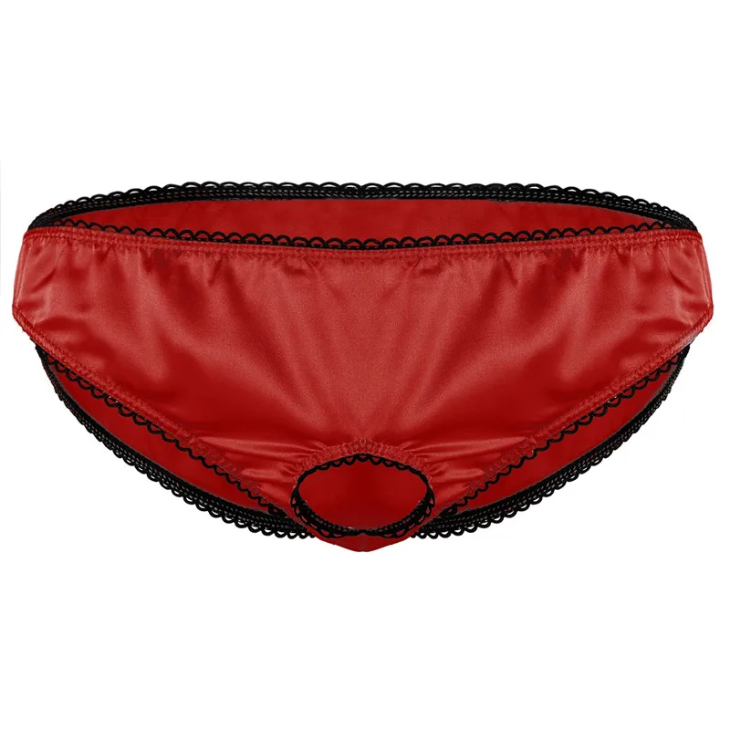 Мужское нижнее белье Sissy Homme, сексуальные трусики с отверстием для пениса, мягкое атласное нижнее белье, нижнее белье Трусики-бикини, мужские трусы для геев