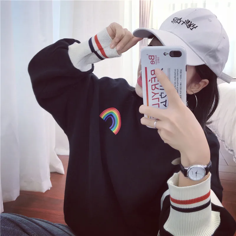 Корейская версия корейской флуффи свободные ulzzang с длинными рукавами женские осенние и зимние толстовки Прямая