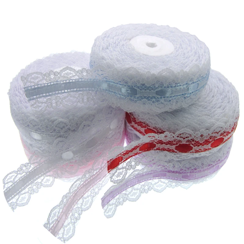 White Lace Ribbon Satin Ribbon for Party Wedding Scrapbooking Packing 2.5cm for Crafts Satin Ribbons Ribbon Supplies Satin Ribbon Lace Trim Ribbon 1Roll 20yards 1"