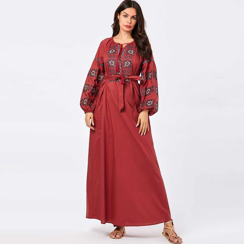 Vestidos abaya турецкое исламское арабское мусульманское Макси платье Кафтан Дубай Arabe кафтан Tesettur Elbise Eid Robe Longue Djelaba Femme - Цвет: Red dress