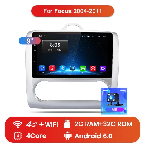 Junsun V1 2G+ 32G Android 9,0 DSP автомобильный Радио Мультимедиа Видео плеер навигация gps для ford focus 2 3 Mk2/Mk3 хэтчбек 2 din DVD - Цвет: 4G (2GB 32GB) V