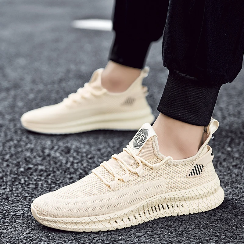 Sooneeya, zapatos de hombre ligeros, zapatillas transpirables de malla superior para hombre, calzado de diseño de marca a la moda, calzado de entrenamiento, negro Beige 44