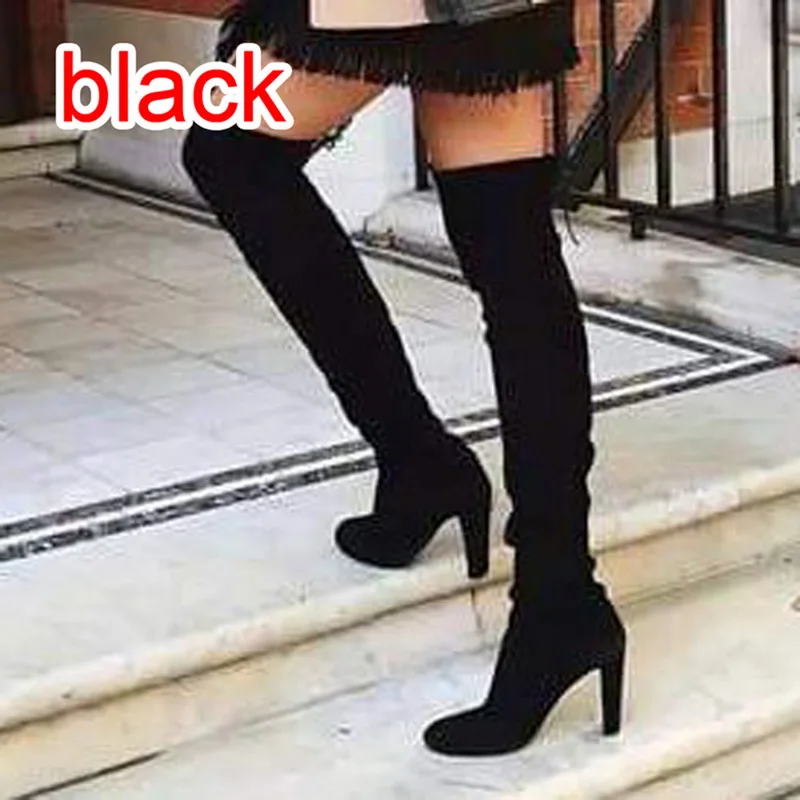 WENJYUJH Women Winter Thin Heel Long Female Over the Knee Flat Stretch Sexy Fashion Shoes New Fashion Wild Trend Tie Boots