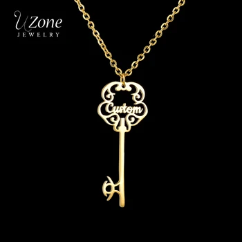 

Uzone Gold Stainless Steel Custom Key Name Necklace Personalized Letter Name Necklaces Collar For Women Girls Birthday Gift