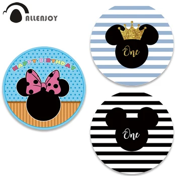 

Allenjoy Round Background Circle Backdrops Covers Mouse Bow Crown Party 1st One Birthday Baby Shower Shining Customized Decor