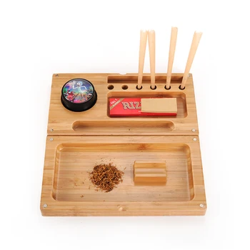 

Hand Roller Tobacco Grinder Rolling Machine Magnetic Storage Plate Bamboo Wood Wooden Rolling Tray Stash Box