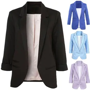 

Retro double-breasted office ladies solid color suit jacket long-sleeved loose suit jacket jacket ladies suit jacket female 2019