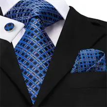 Синие галстуки для мужчин Шелковый клетчатый галстук черный клетчатый комплект шейных платков запонки для свадьбы деловой галстук 150 см Hi-Tie SN-3531 Прямая поставка