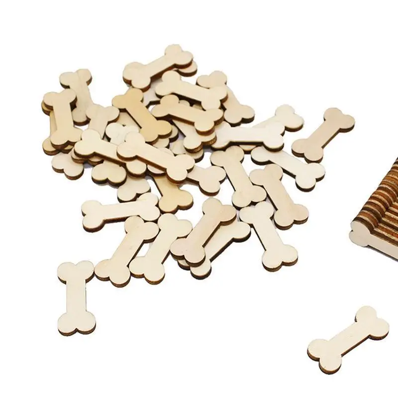 50pcs Unfinished Wood Dog Bone Cutouts Ready to Paint or Decorate for Wood Craft and DIY Projects