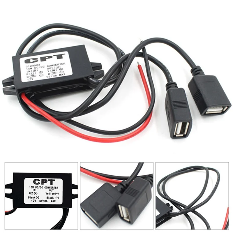 Универсальный 15 Вт для машины, лодки, мотоцикла 2 USB зарядное устройство DC 12V до 5V 3A блок питания