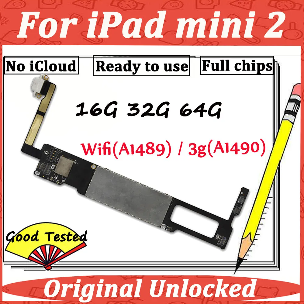 Для iPad Mini 2 2nd 16G 32G 64G разблокировка материнская плата WLAN сотовая версия A1489 A1490 полные чипы логическая плата без iCloud