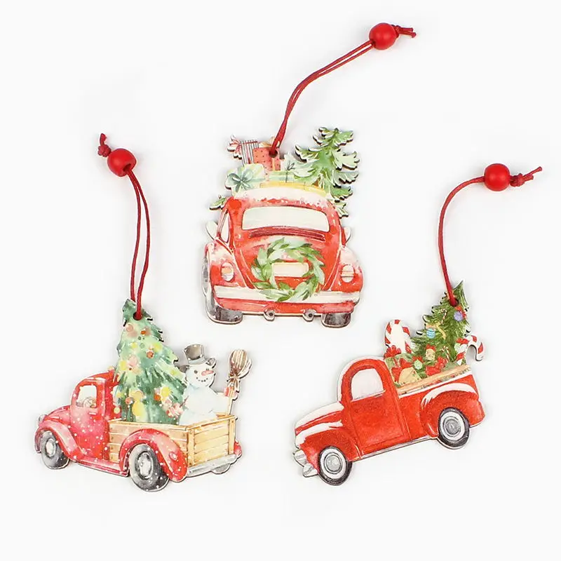 HUADODO 3 шт. винтажный Рождественский грузовик с елкой украшения деревянное Рождественское украшение для орнамент с рождественской елкой вечерние детские подарки - Цвет: car mixed 1