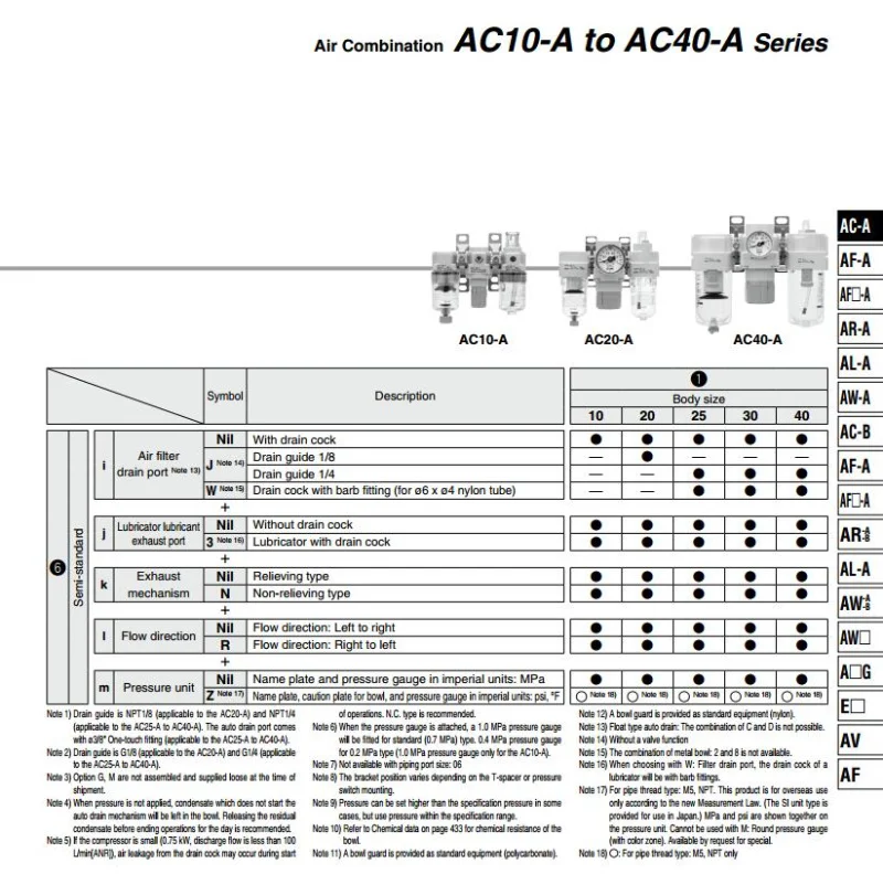 AC20-02 AC20A-02G-A AC20-02-A AC20A-02-A AC30A-03-A AC30A-03G-A AC40A-04-A SMC пневматические компоненты тройной газа источник переменного тока серии