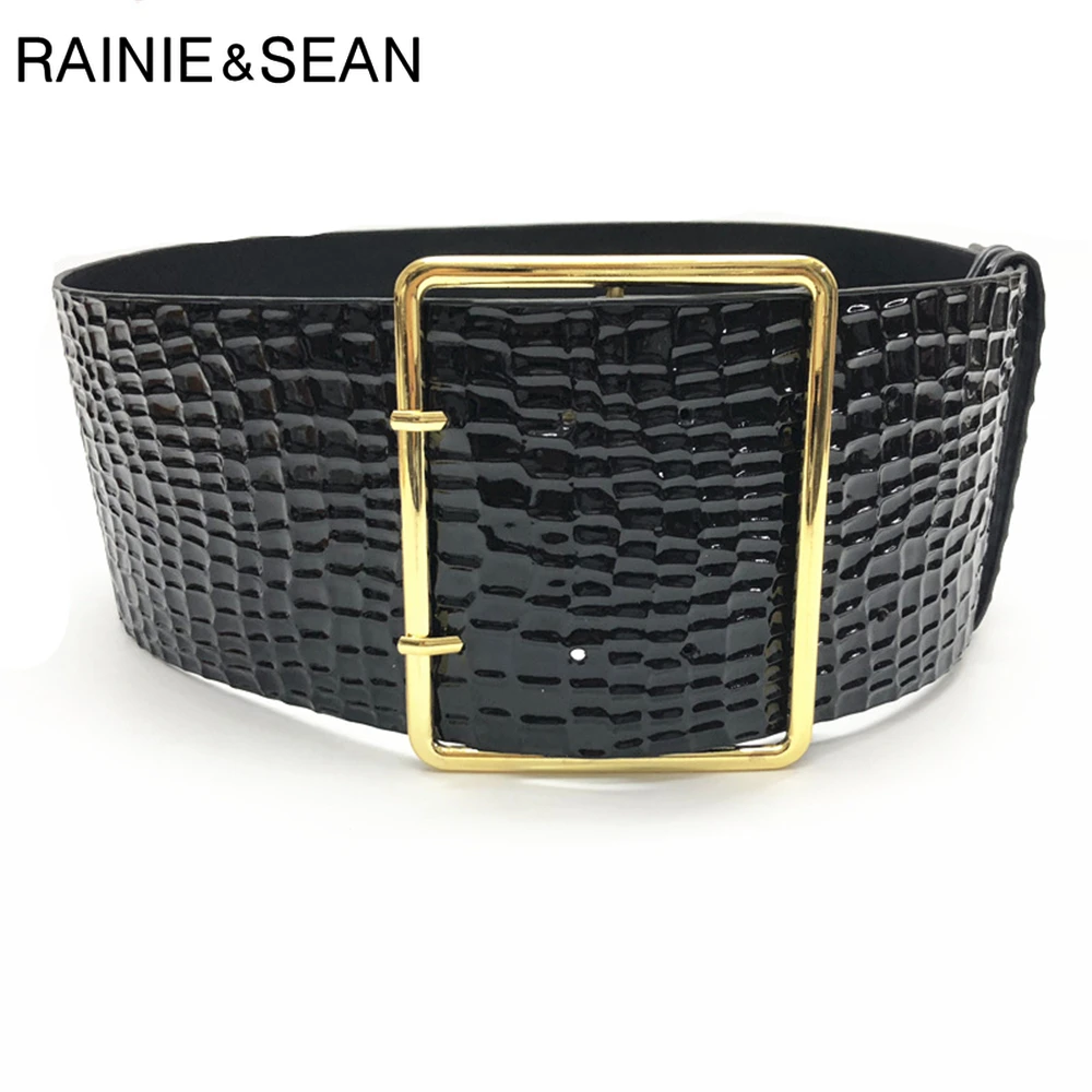

Женский широкий пояс RAINIE SEAN, черный широкий пояс из искусственной кожи, корсет с узором из змеиной кожи