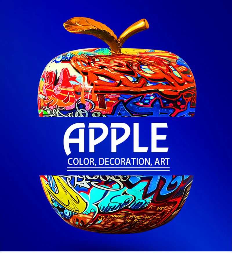 dmsc European Vintage Creative Colorful Graffiti Apple Statue Resin Animal Sculpture Desktop Decoration Home Decoration Accessories Size : Small