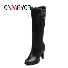 ENMAYER/удобные кожаные ботинки наивысшего качества женские ботинки с острым носком, на тонком высоком каблуке, на толстом каблуке Size34-43, ZYL133