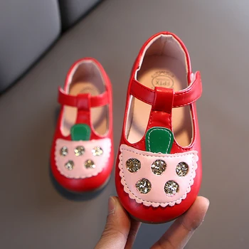 

Girl Leather Sandals New Baby Toddler Girls Summer Shoes Rhinestone Children Sandals Soft Strawberry Cute Girls Shoes Size 21-30