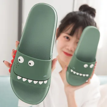 

House Cute Cartoon Monster Slippers Non Slip Fretwork Indoor Soft PVC Bathroom Shower Slides Ladies Home Shoes Zapatos De Mujer