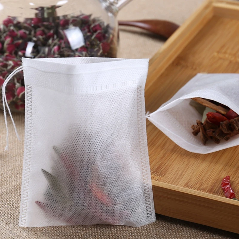 Empty-Tea-Bags Paper Teaware COFFEE-FILTERS Non-Woven-Fabric Disposable 100pcs Drawstring