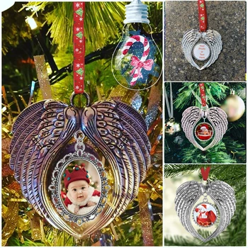 

Christmas Decorations DIY Metal Angel Wings Heart Photo Frame Pendant Christmas Decor Ornaments DIY Wedding Kids Gifts Hanging