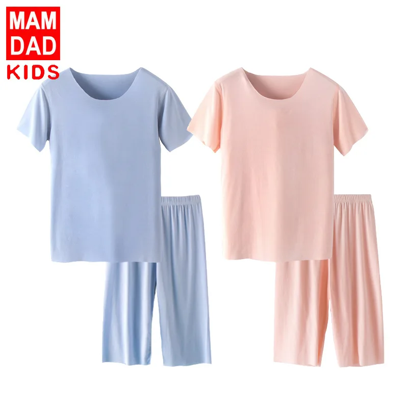 

Men and Women Summer Air Conditioning Clothes Short-Sleeved Suit Summer T-shirt Cropped Pants Baby Leisure Tops