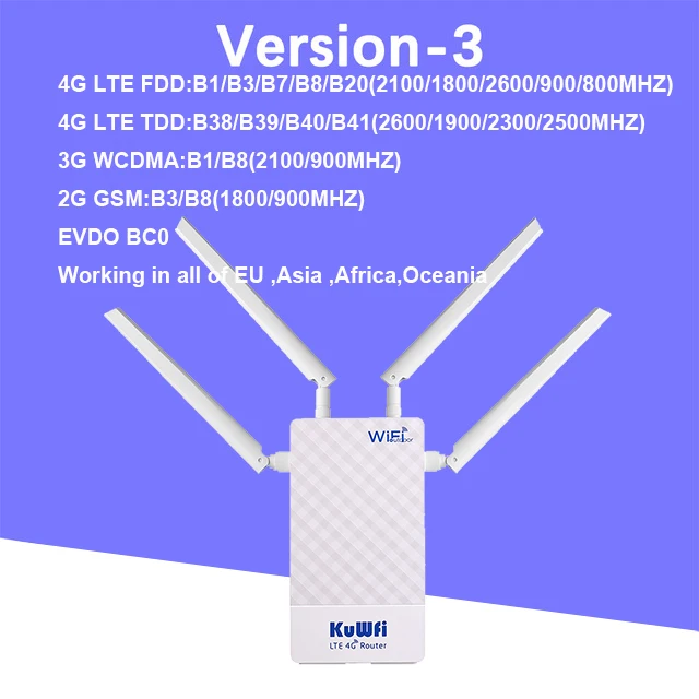 KuWFi 4G Ngoài Trời Router 4G LTE SIM Router WiFi Chống Nước Hỗ Trợ Cổng Ánh Xạ DMZ Thiết Lập Cho 48V POE Switch POE Camera signal booster for wifi modem Wireless Routers